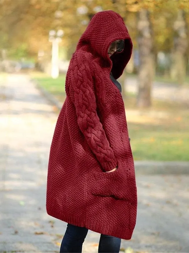 Women's Cozy Cable Knit Hooded Cardigan Coat