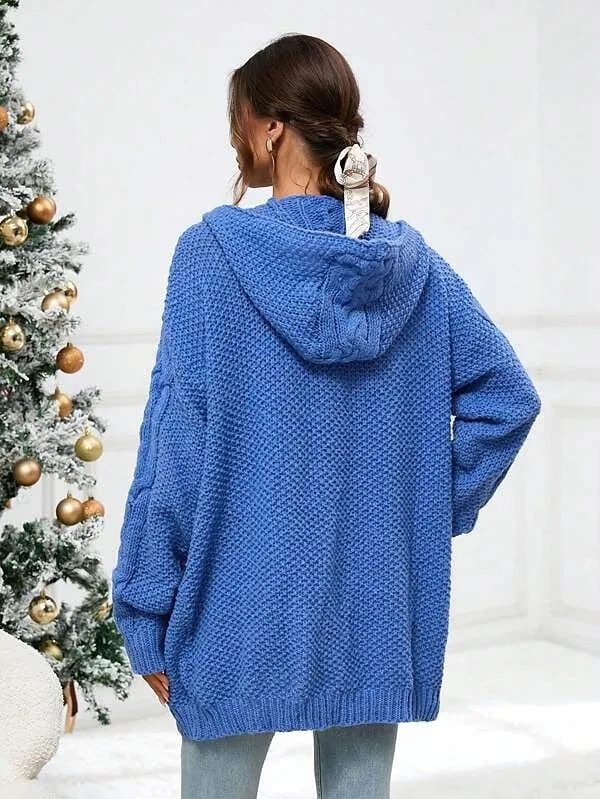 Women's Cozy Cable Knit Hooded Cardigan Coat