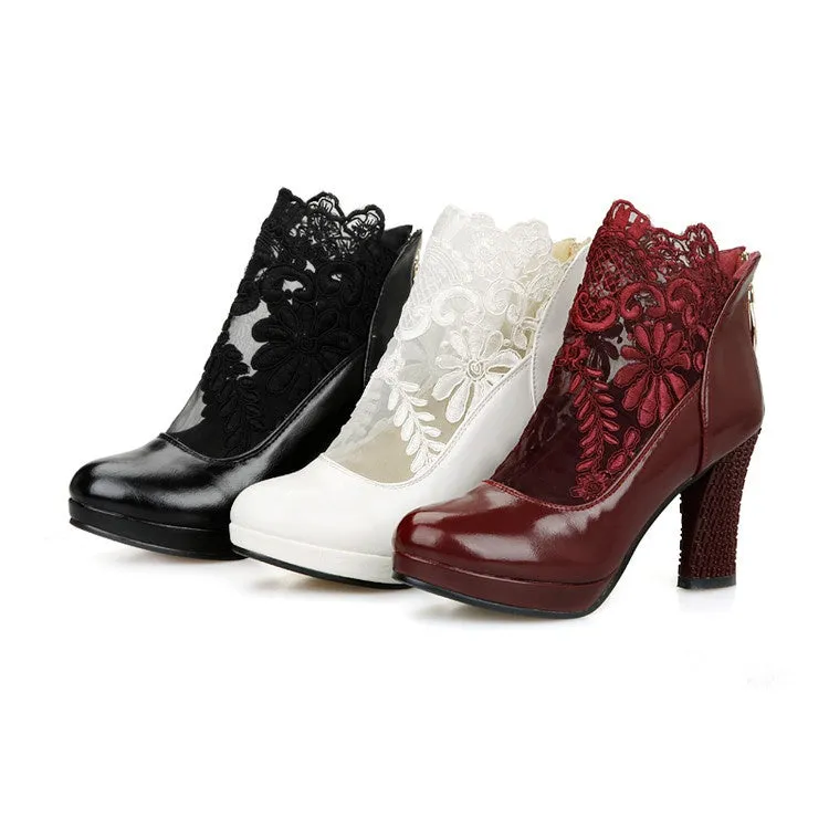 Women's Lace High Heeled Chunky Heels Shoes