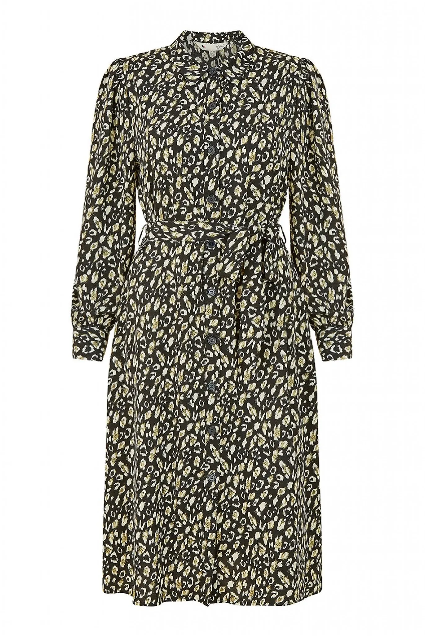 Yumi Black Leopard Print Shirt Dress